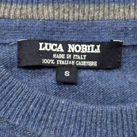 Luca Nobili Blue 100% Italian Cashmere Pullover Crewneck Lightweight Sweater - Picture 3 of 8